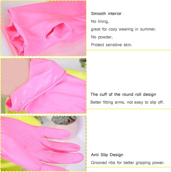 Dishwashing Rubber Gloves Non-slip Household Laundry Kitchen Cleaning Gloves – Pair (random Color) Virgo Mart 