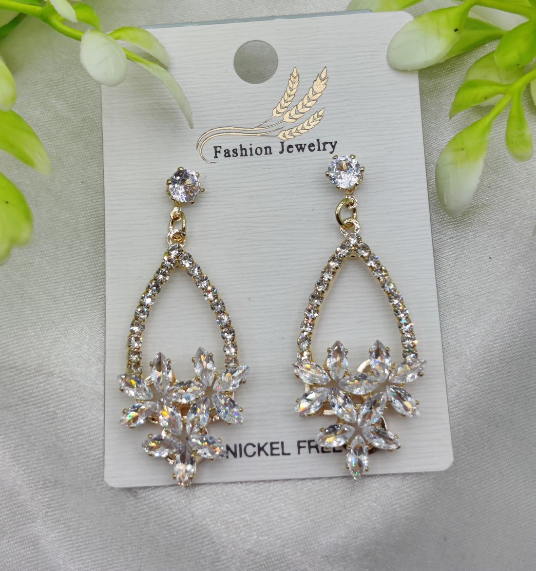 Imported Elegant Crystal Floral Drop Earrings – Nickel Free Earrings