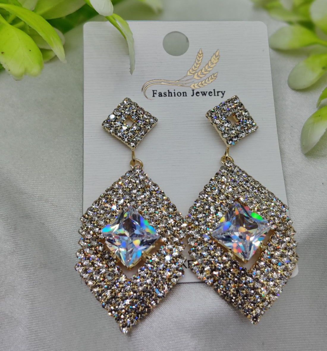 Imported Dazzling Geometric Crystal Drop Earrings – Nickel-free Luxury Earrings