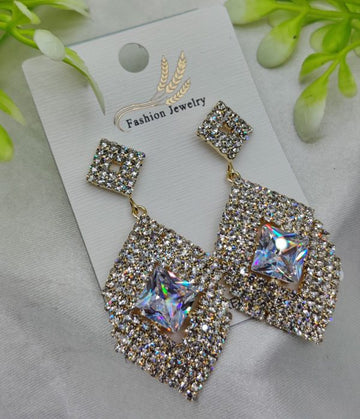 Imported Dazzling Geometric Crystal Drop Earrings – Nickel-free Luxury Earrings